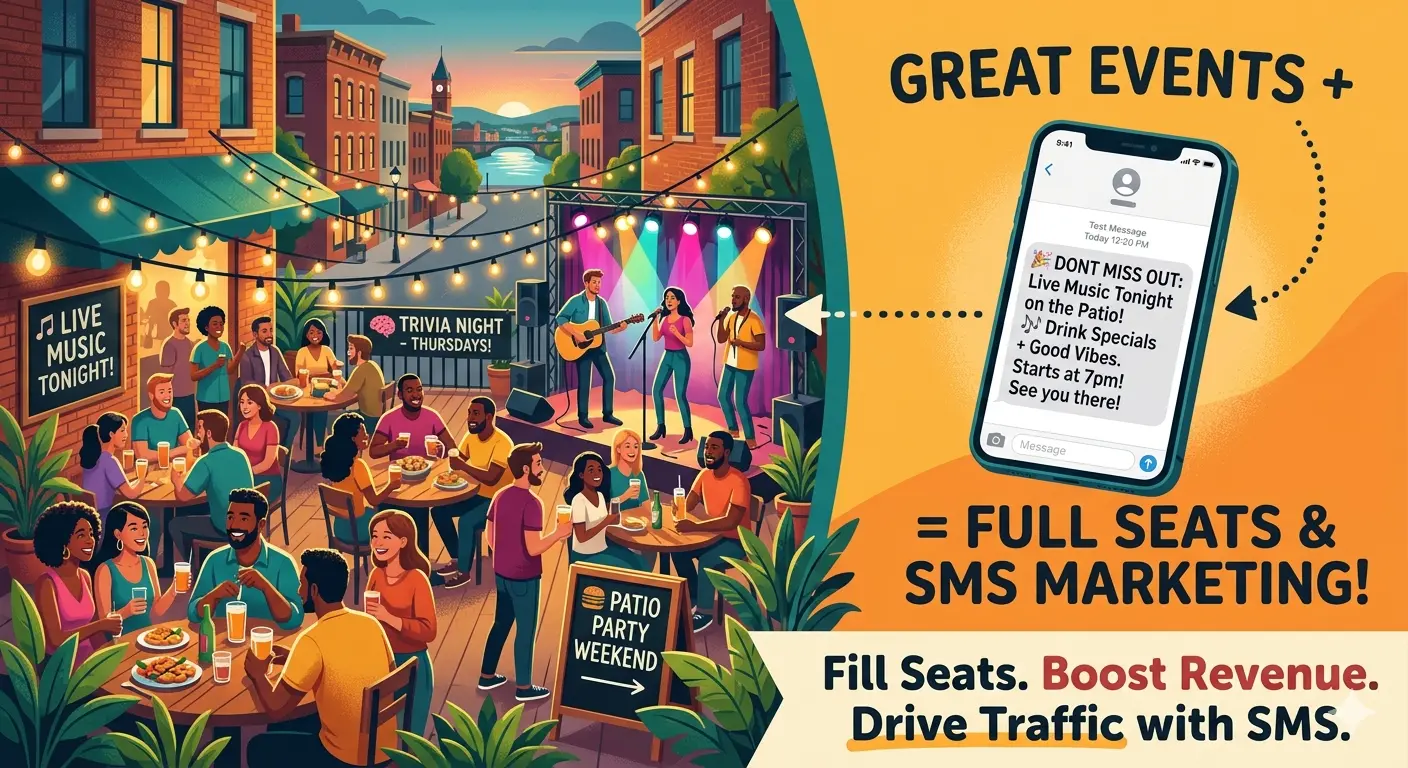 Comparison of a slow restaurant versus a busy restaurant fueled by SMS marketing