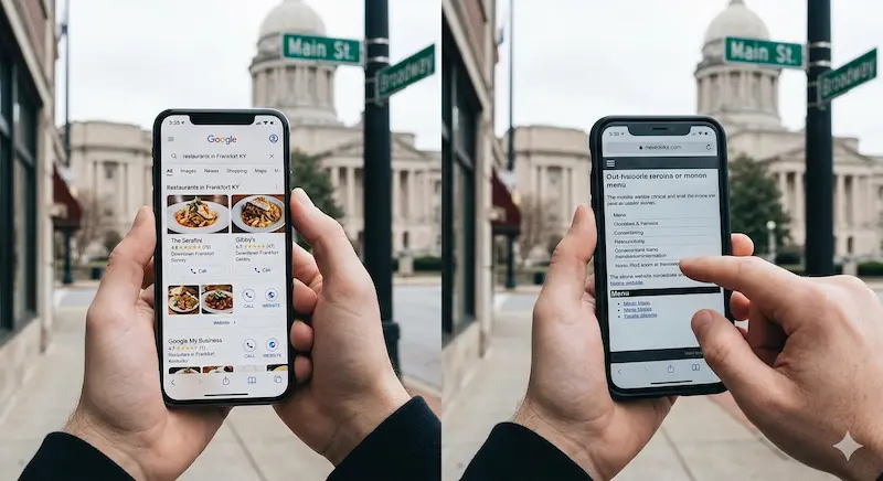 Customer searching for restaurants on Google and choosing between options