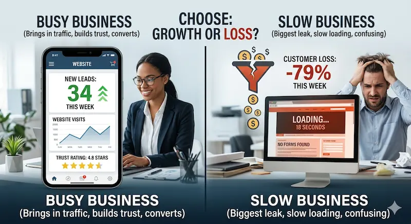 Business owner frustrated with website not generating leads